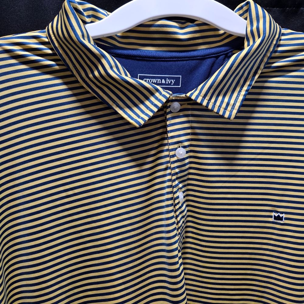 Crown & Ivy Performance Micro Stripe Preppy Golf Polo Shirt Stretch SZ XXL